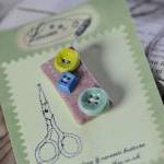 Button Brooch Pin, With Th..